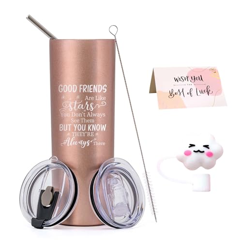 Beste Freundin Geschenke,Geburtstagsgeschenk für Frauen,Kollegen,Tasse mit Spruch-Good Friends Are Like Stars-20 Oz Doppelwandig Tumbler Trinkbecher,Camping Becher mit Strohhalm und Deckel von JNSMFC