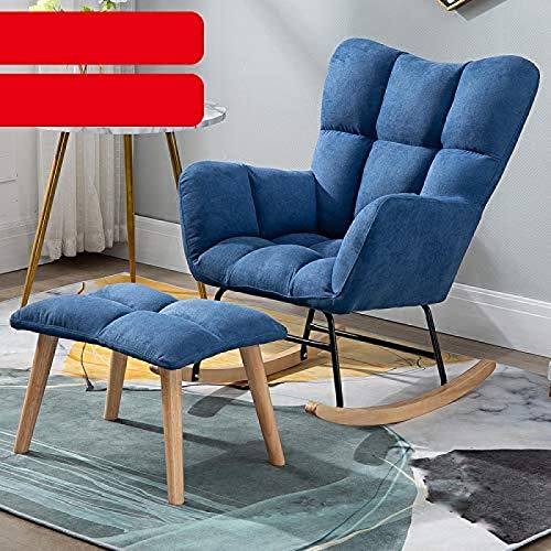 JNTFNE GaoGaoBei Moderner Schaukelstuhl mit Hocker, gepolsterte Liege, Wippe mit Massivholzbeinen, Schlafzimmer, Wohnzimmer, Relax-Sofa, Rosa, Blau, Super von JNTFNE