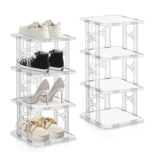 JOENCOST Schuhregal 8 Ebenen Shoe Rack, vertika Schschrank Holz Schuhständer schmal, Schuhaufbewahrung platzsparend stapelbar Schuhständer für Flur Schlafzimmer Küche Eingangsbereich (Weiß 8 Ebenen) von JOENCOST