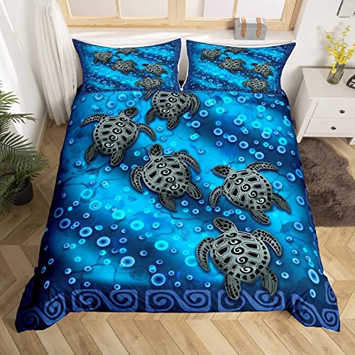 JOGAMA Bettwäsche 155x220 cm Schildkröte, 3D Bettwäsche Set Mikrofaser Bettbezug Blaues Meer für Kinder, Weiche Bettbezüge + 2 Kissenbezug 80x80 cm, mit Reißverschluss von JOGAMA