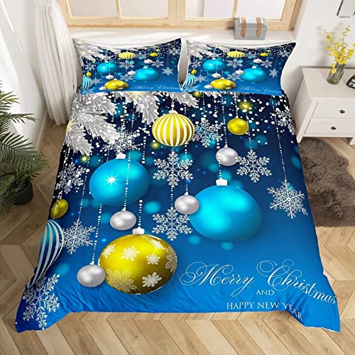 JOGAMA Bettwäsche 155x220 cm Weihnachtsdekorationen, 3D Bettwäsche Set Mikrofaser Bettbezug Weihnachten Schneeflocken für Kinder, Weiche Bettbezüge + 2 Kissenbezug 80x80 cm, mit Reißverschluss von JOGAMA