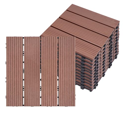 JOIEYOU WPC Terrassendielen Balkon Bodenbelag Balkonfliesen Fliese Klicksystem Wetterfeste Platten für Außen Braun 30x30cm(44 Stück/4 m²) von JOIEYOU