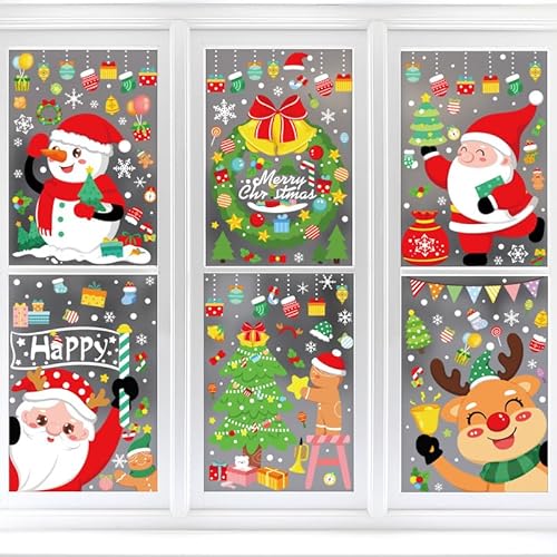 6 Blätter Weinachten Fenstersticker, Aufnehmbare Fensterbilder Weihnachten Aufkleber Weihnachtssticker PVC Fensteraufkleber für Türen,Schaufenster, Vitrinen, Glasfronten von JOKBEN