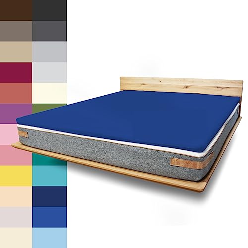 JONA SLEEP Topper-Bezug (100x200 cm) Blau, Topper Spannbettlaken Boxspringbett aus Baumwolle - Öko Tex - Topper Spannbetttuch für einfaches Beziehen (Marine, 100 x 200 cm) von JONA SLEEP