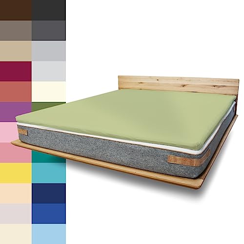 JONA SLEEP Topper-Bezug (140x200 cm) Grün, Topper Spannbettlaken Boxspringbett aus Baumwolle - Öko Tex - Topper Spannbetttuch für einfaches Beziehen (Apfel, 140 x 200 cm) von JONA SLEEP