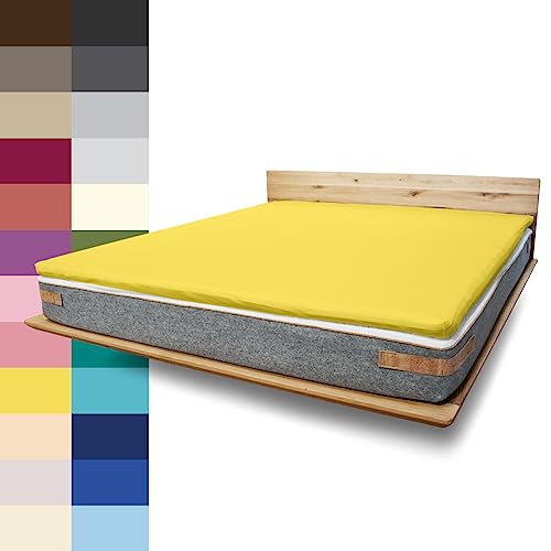 JONA SLEEP Topper-Bezug (160x200 cm) Gelb, Topper Spannbettlaken Boxspringbett aus Baumwolle - Öko Tex - Topper Spannbetttuch für einfaches Beziehen (Citrone, 160 x 200 cm) von JONA SLEEP