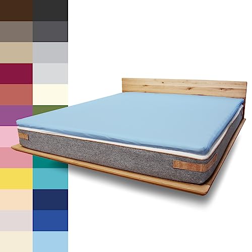 JONA SLEEP Topper-Bezug (180x200 cm) Topper Spannbettlaken Boxspringbett aus Baumwolle - Öko Tex - Bettlaken für einfaches Beziehen (bleu, 120 x 200 cm) von JONA SLEEP