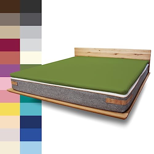 JONA SLEEP Topper-Bezug (180x200 cm) Topper Spannbettlaken Boxspringbett aus Baumwolle - Öko Tex - Bettlaken für einfaches Beziehen (olivengrün, 100 x 200 cm) von JONA SLEEP