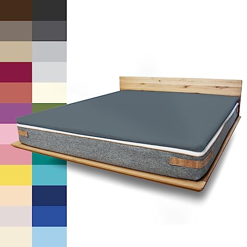 JONA SLEEP Topper-Bezug (200x200 cm) Anthrazit, Topper Spannbettlaken Boxspringbett aus Baumwolle - Öko Tex - Topper Spannbetttuch für einfaches Beziehen (Anthrazit, 200 x 200 cm) von JONA SLEEP