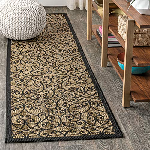 JONATHAN Y Madrid Vintage Filigree Strukturierte Weave Innen-/Außenseite Area Rugs, Polypropylen (PP), 60 X 240 cm, Black/Khaki von JONATHAN Y