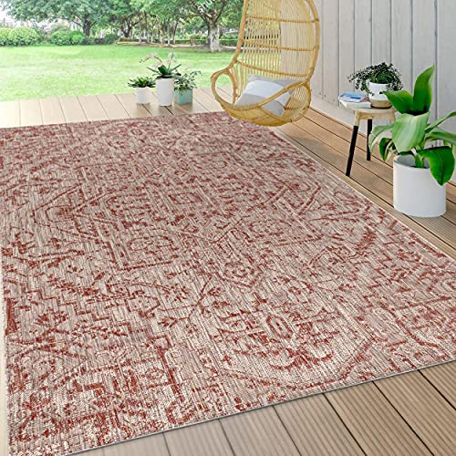 JONATHAN Y SMB105A-8 Estrella Bohemian Medaillon Strukturierter Teppich für den Innen- und Außenbereich, leicht zu reinigen, Schlafzimmer, Küche, Hof, Terrasse, nicht fusselnd, 240 x 300 cm, Rot/Taupe von JONATHAN Y