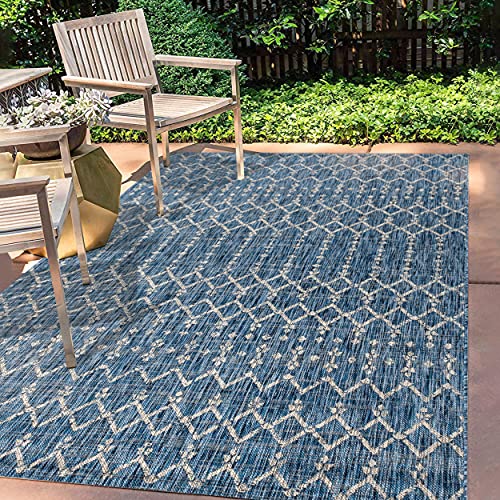 JONATHAN Y SMB108B-4 Ourika Marokkanisches Geometrisches Strukturgeflecht Innen/Außen Marine/Grau 120 cm x 180 cm Vorleger, Bohemian, pflegeleicht, Wohnzimmer, Garten, Nicht fusselnd von JONATHAN Y