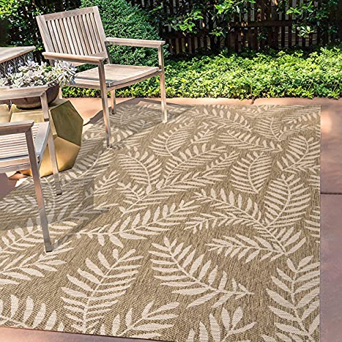 JONATHAN Y SMB119A-9 Nevis Palm Frond Teppich für den Innen- und Außenbereich, Floral, leicht zu reinigen, Schlafzimmer, Küche, Garten, Terrasse, unempfindlich, 270 cm x 370 cm, Braun/Beige von JONATHAN Y