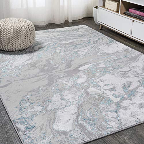 JONATHAN Y Wirbel marledter Abstract Area Rugs, Polypropylen (PP), 240 X 300 cm, Gray/Turquoise von JONATHAN Y