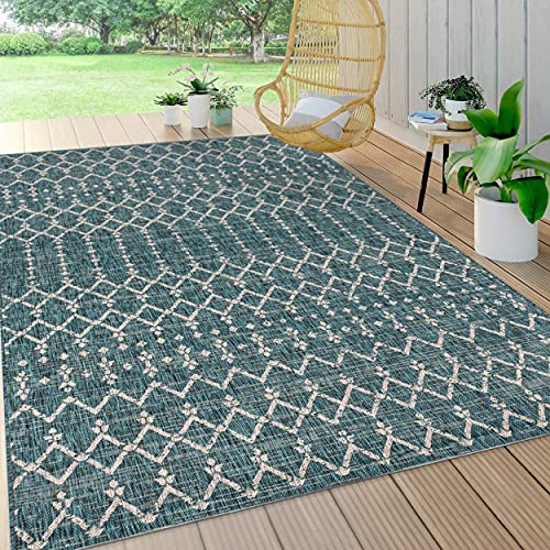 JONATHAN Y Uika marokkanischer geometrischer strukturierter Weave Innen-/Außenbereich Area Rugs, Polypropylen (PP), 90 X 150 cm, Teal/Gray von JONATHAN Y