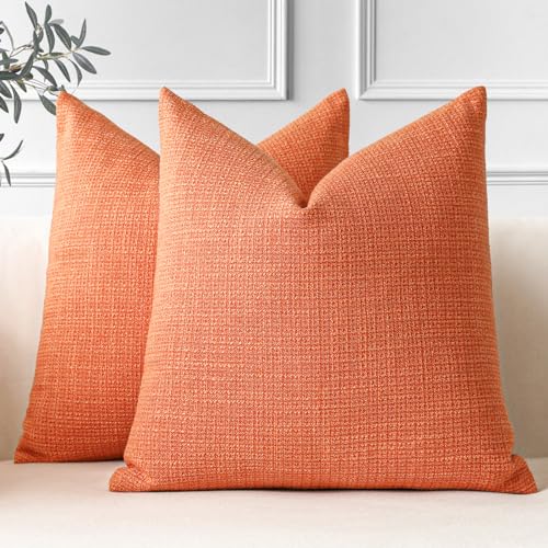 JOTOM 2er Set Leinen Kissenbezüge, Dekorative Weich Einfarbig Wurf Kissenbezug Moderne Kissenhüllen Sofakissen Dekokissen Zierkissenbezug für Wohnzimmer Schlafzimmer Deko (45x45cm, Orange) von JOTOM