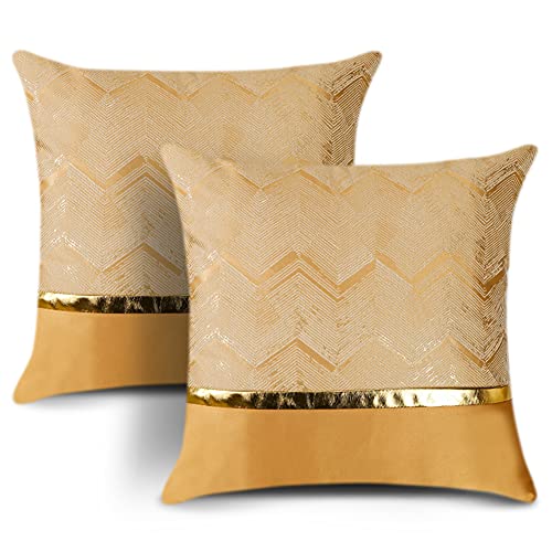 JOTOM Dekorative Kissenbezug Gold Heißpräge Dekokissen Sofakissen Kissenhülle 2er Moderne Weiche Edel Zierkissenbezug für Couch Bett Sofa Stuhl Outdoor Home Decor (Golden, 50x50cm) von JOTOM