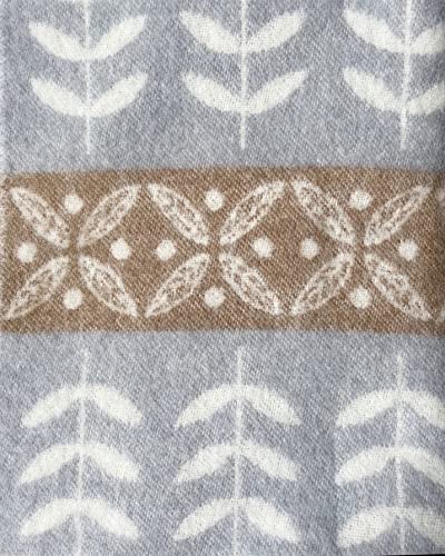 JOWOLLINA Wendedecke Wolldecke Plaid Kuscheldecke 100% Wolle 130x200 cm (Folklore floral Taupe) von JOWOLLINA