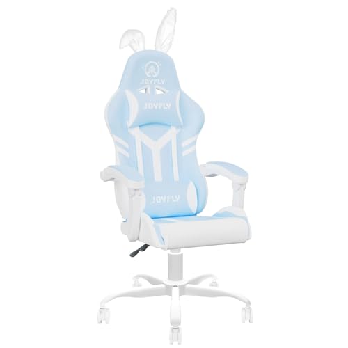 JOYFLY Kawaii Gaming Stuhl für Mädchen, Gamer Stuhl Gaming Sessel mit Lendenwirbelstütze Racing Stil PC-Stuhl Bürostuhl mit Hochlehner, Kopfstütze Lordosenstütze (Hellblau von JOYFLY