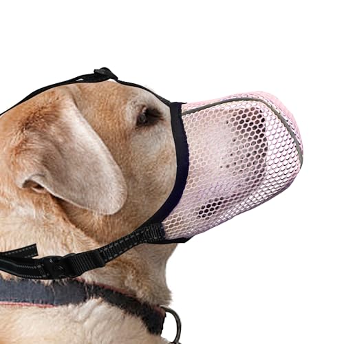 JOYPAWS Maulkorb für Hunde, atmungsaktiv, weich, für große Hunde, verhindert Bellen und Beißen, Kauen, reflektierender und verstellbarer Korbmaulkorb mit Luftnetz, für Dobermann, Rosa, XL von JOYPAWS