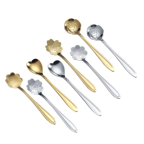 JRYXDS Latte Macchiato Löffel Set, Gold und Silber, Set 8 Stück, Longdrinklöffel aus Edelstahl, Espressolöffel aus rostfreiem Stahl, Spiegelpoliert, Spülmaschinenfest von JRYXDS