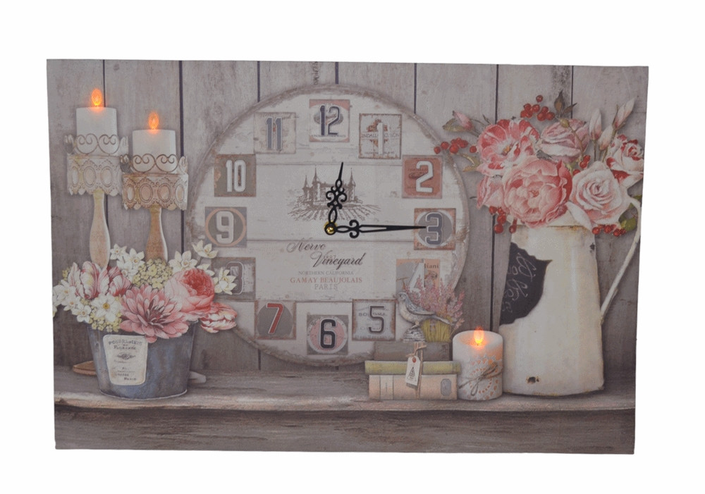 Nostalgie LED-Wandbild Blumen Deko Bild mit integrierter Uhr 40x60 cm Leinwandbild von JS GartenDeko