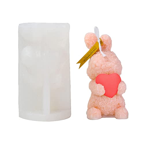 JS MOLD Ostern Kaninchen Silikonform, 3D Hase Hug Herz Rose Kugel Silikon Gießformen DIY Ostern Seifenform 3D Osterhase Silikon Kerzenformen zum Gießen für Tortendeko, Seife, Kerzen, Ostergeschenke von JS MOLD