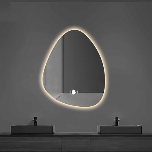 JSLXNDM Badezimmerspiegel, Polygonale Spiegel, Metallrahmen Wandspiegel Für Badezimmer Und Wohnräume 50 * 70 Handscan-warmlight von JSLXNDM
