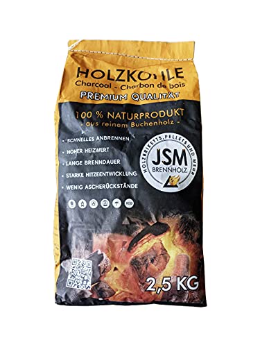 Premium Grill Holzkohle JSM® | Grillkohle Grill-Holzkohle Steakhauskohle | 2,5 kg je Packung (1) von JSM-Brennholz