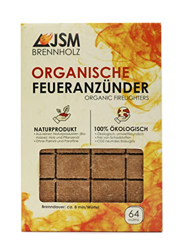 Grill-Anzünder von JSM® | Anzündwürfel aus Holz und Pflanzenöl | Kaminanzünder, Grillanzünder | 64 Würfel von JSM-Brennholz