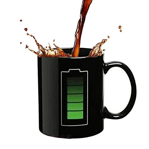 Wärme ändernde empfindliche lustige Tasse, magische Farbwechselschale 12 Unze Batterieladung Design Drink Keramik Tassen, Batterie Meter lustige Tasse, 100% Keramik Geburtstag von JTMM