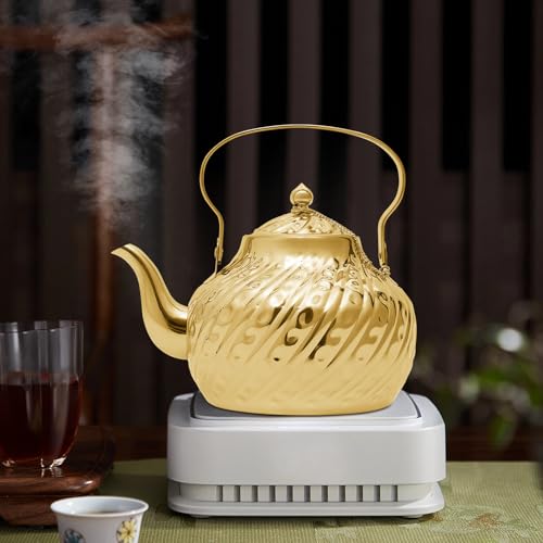 JUDEMII 201 Edelstahl Teekanne goldene mit Teefilter & Abdeckung 2L Wasserkessel Teekessel für Haushalte Teehäuser Restaurants Camping JUDEMII 201 Edelstahl Teekanne goldene mit Teefilter & Abdeckung 2L Wasserkessel Teekessel für Haushalte Teehäuser Restaurants Camping von JUDEMII