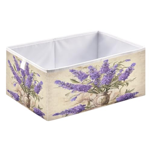 JUMBEAR Schöner violetter Lavendel-Aufbewahrungskorb, faltbarer Aufbewahrungskorb, Spielzeug-Aufbewahrungsbox für Zuhause, Regal, Schrank, Mülleimer, 40 x 27 x 17 cm von JUMBEAR