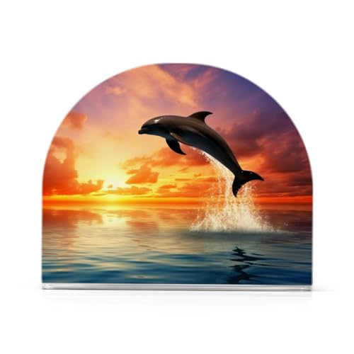 JUMBEAR Serviettenhalter mit Delfinen unter dem Sonnenuntergang für Tische, Papierserviettenhalter für Restaurant, Dekoration, Küche, Bar, Zubehör von JUMBEAR