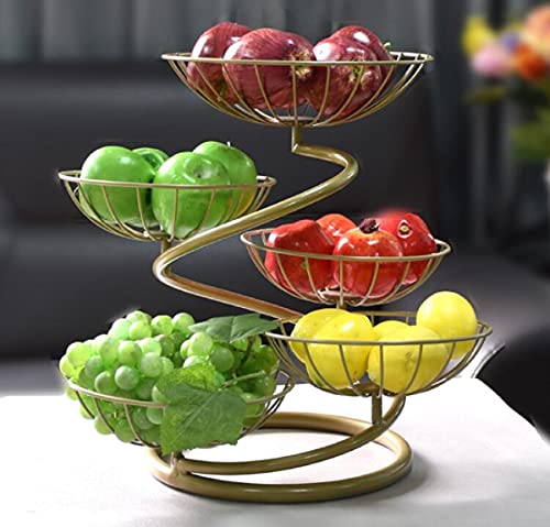 JUNYFFF Obst Etagere, Etagere Obst 5 Etagen,Obstkorb Rack Obstschale, Abnehmbar Obst Halter Küche Ablagekorb,Gemüsegestell, Obst Gemüse Brot Snacks Korb, Höhe 40Cm,Messing von JUNYFFF