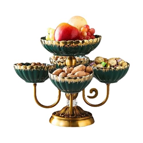 JUNYFFF Obst Etagere Obstschale Keramik 5 Stöckig Porzellan Obstteller 5 Etagen Mit Metall Ständer Servierteller Fruchtkuchen Stehen Obstkübel, Für Obst, Kuchen, Süßigkeiten,Grün von JUNYFFF