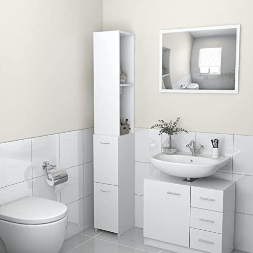 JUNZAI Badezimmerschrank, Badschrank, Badezimmer Möbel, Badmöbel Für Kleine Bäder, Weiß 25x25x170 cm Spanplatte von JUNZAI