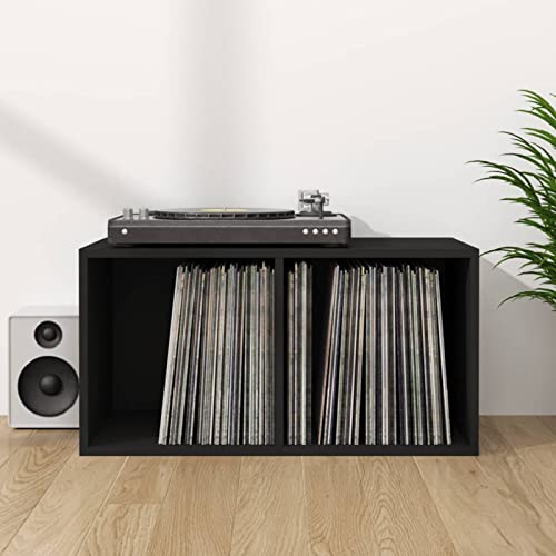 JUNZAI Schallplatten-Aufbewahrungsbox, Schallplatten Aufbewahrung, Plattenkoffer, Schallplatten Schrank, Schallplatten Box, Lp Ständer, Schallplatten Halter, Schwarz 71×34×36 cm Spanplatte von JUNZAI