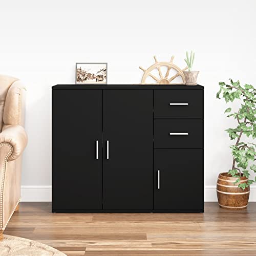 JUNZAI Sideboard, Flurschrank, Kommode Schlafzimmer, Sideboard Wohnzimmer, Flur Kommode, Beistellschrank, Kommodenschrank, Schwarz 91x29,5x75 cm Holzwerkstoff von JUNZAI