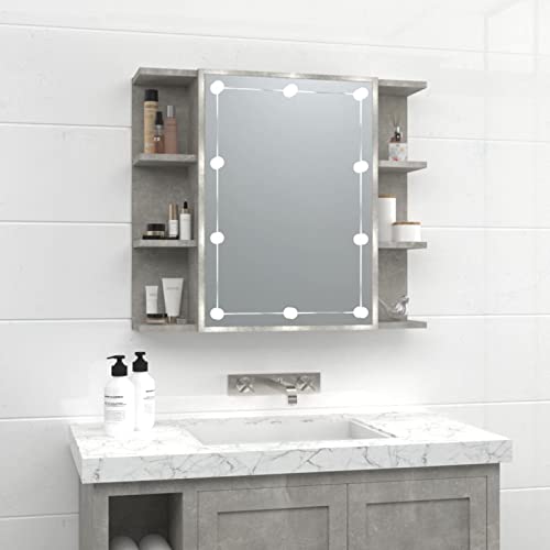 JUNZAI Spiegelschrank Badezimmer-spiegelschrank, Alibertschrank Bad, Toilettenpapier Aufbewahrung, Badezimmer Spiegel Schrank, Badschrank, Betongrau 70x16,5x60 cm von JUNZAI