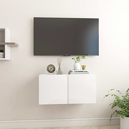 JUNZAI TV-Hängeschrank, Tv Board, Tv Lowboard, Tv Tisch, Fernsehschrank, Fernsehtisch, Kommode, Sideboard Wohnzimmer, Tv Sideboard, Hochglanz-Weiß 60x30x30 cm von JUNZAI