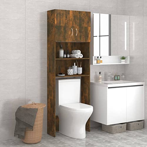 JUNZAI Waschmaschinenschrank Räuchereiche 64x25,5x190 cm Toilettenschrank, Überbauschrank, Aufbewahrung Über Der Waschmaschine, Waschmaschinenregal, Regal Für Toilette, Waschmachinenüberschrank von JUNZAI