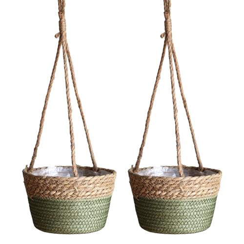 JUOPZKENN 2-teiliges Hänge-Pflanzkorb-Set, Rattan-Blumenkorb, Töpfe, Hanfseil, Zum Aufhängen, Wandbehang, Dekorativer Korb, Hanfseil, Wanddekoration, 22 Cm(#4) von JUOPZKENN