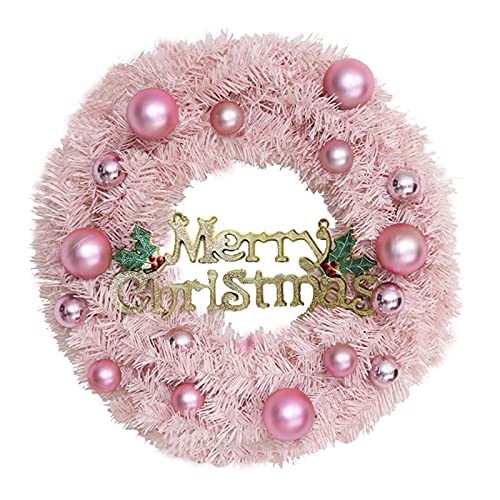 JUOPZKENN Rosa Weihnachtskranz, Rosa Künstlicher Weihnachtskranz mit Ornamentkugeln und Frohe Weihnachten-Schild, Weihnachtskugeln, Kranz, Weihnachtskränze, Ornamente für Haustür, Kamin, Wand,(30cm) von JUOPZKENN