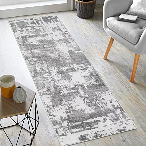 JURLEA Flurläufer Rutschfester Teppichläufer für Flure Küche & Wohnzimmer waschbar leicht Langer Läufer (Creme/Grau, 60 x 240 cm) von JURLEA