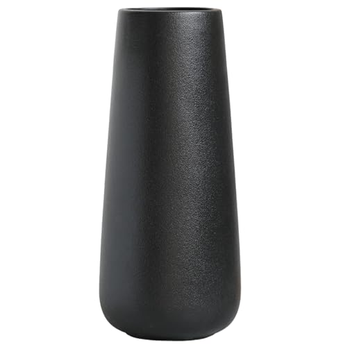 Vase Schwarz 20 cm Hoch, Blumenvasen Modern aus Keramik für Tischdeko Innenbereich, Deko Vasen für Pampasgras von JUZAI