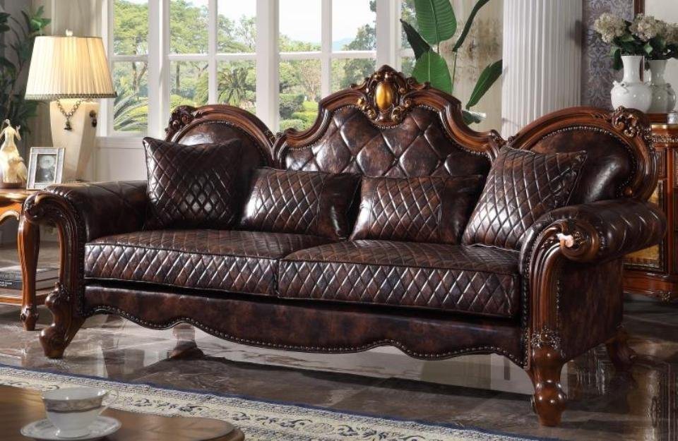 JVmoebel 3-Sitzer Geschnitzte Barock Wohnzimmer Möbel Sofa Leder Couch Dreisitzer, Made in Europe von JVmoebel