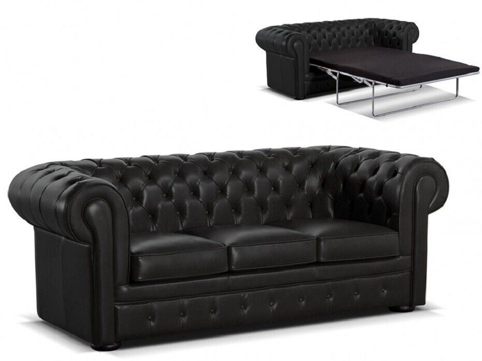 JVmoebel 3-Sitzer Schwarz Chesterfield 3Sitzer Klassische Luxus Sofa 100% Leder Sofort von JVmoebel