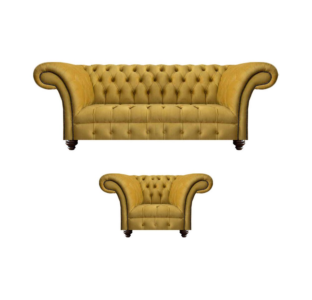 JVmoebel Chesterfield-Sofa Sofa Set Sessel Luxus Textil Sofa Dreisitze Couch Chesterfield Möbel, 4 Teile, Made in Europa von JVmoebel