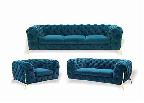 JVmoebel Designer Chesterfield Sofagarnitur Sofa Couch Polster Set in Samt 3+2+1 Sitzer von JVmoebel